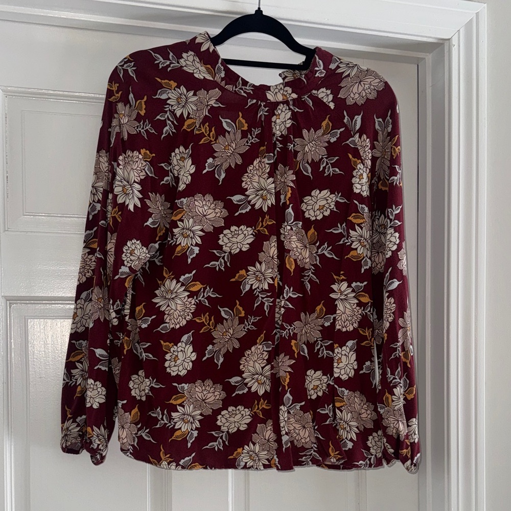 C&C California Floral Burgundy Women's Top with Button Collar
